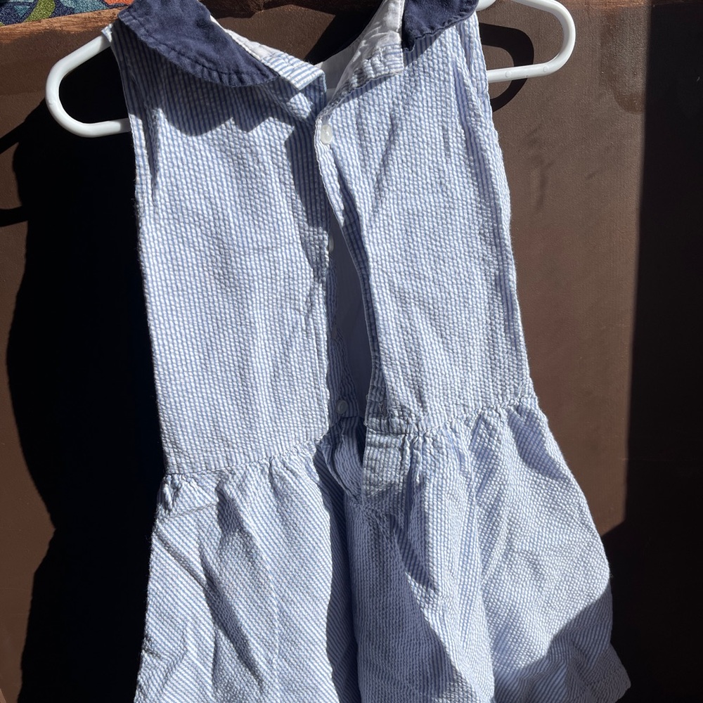 Peter Pan collard stripped blue dress